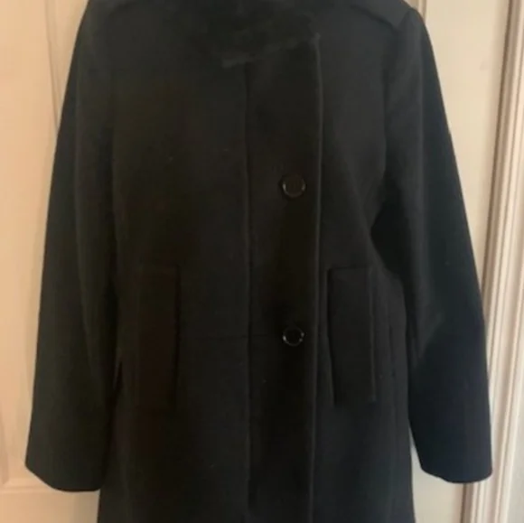 ❗Talbots Black Fur Collar Pea Coat Size 6❗ - Picture 4 of 7